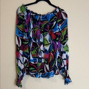 Peter Nygard Women's Multicolor Off-Shoulder Long Sleeve Top